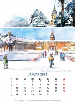 Kalender 2025 Aquarelle Wandkalender A5 