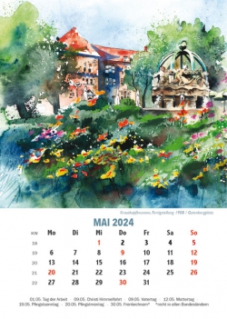 Kalender 2024 Aquarelle Wandkalender A5 
