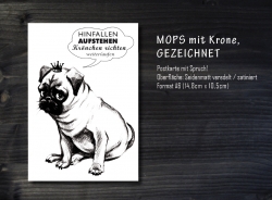 Mops Postkarte Krönchen